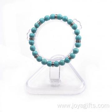 Women 2016 Natural 24 Round Beads Turquoise Gemstone 8 Alloy Bracelet